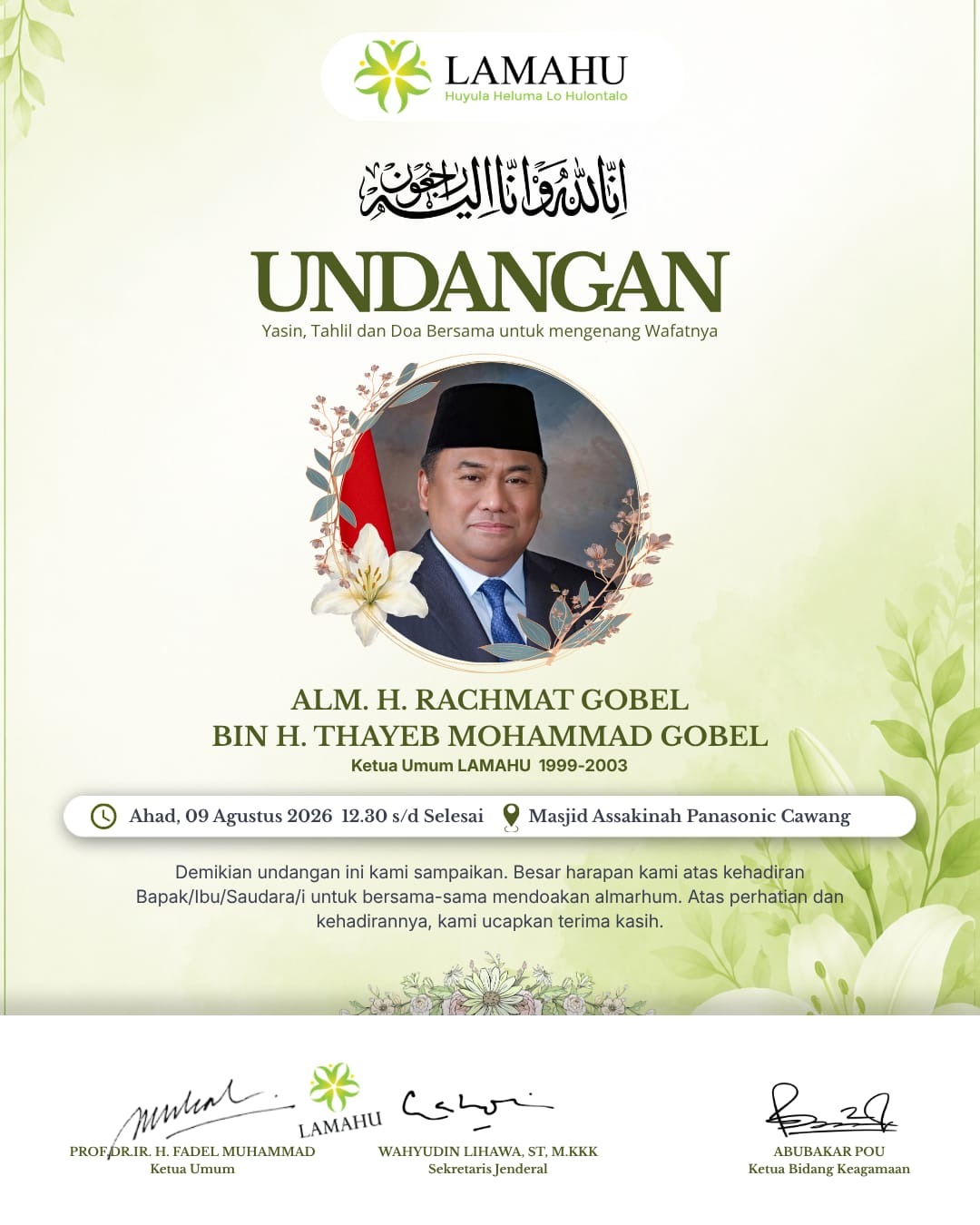 UNDANGAN MENGENANG WAFATNYA ALM. H. RACHMAT GOBEL